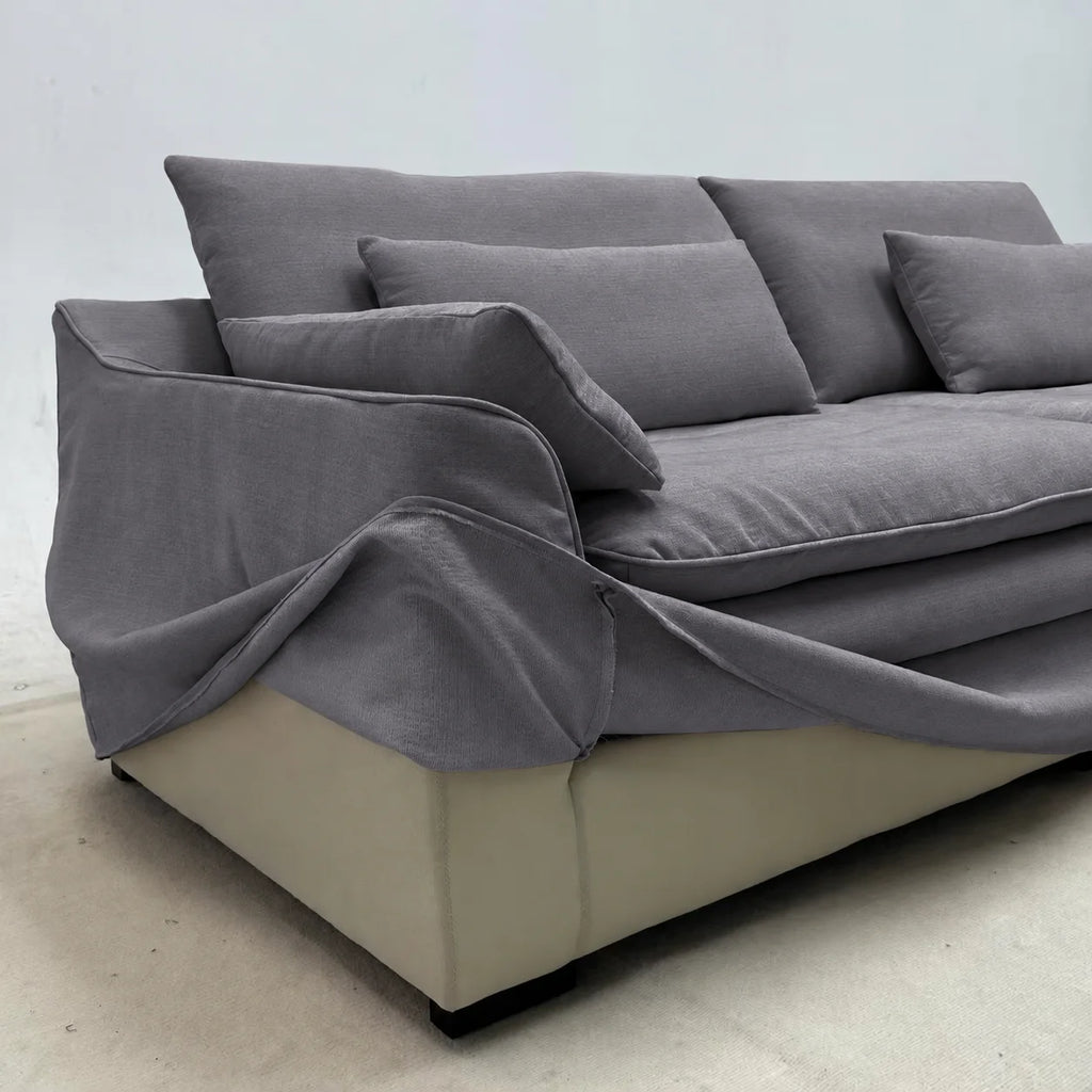 Custom Sofa Slipcover — Elara Flax · Platinum Drift