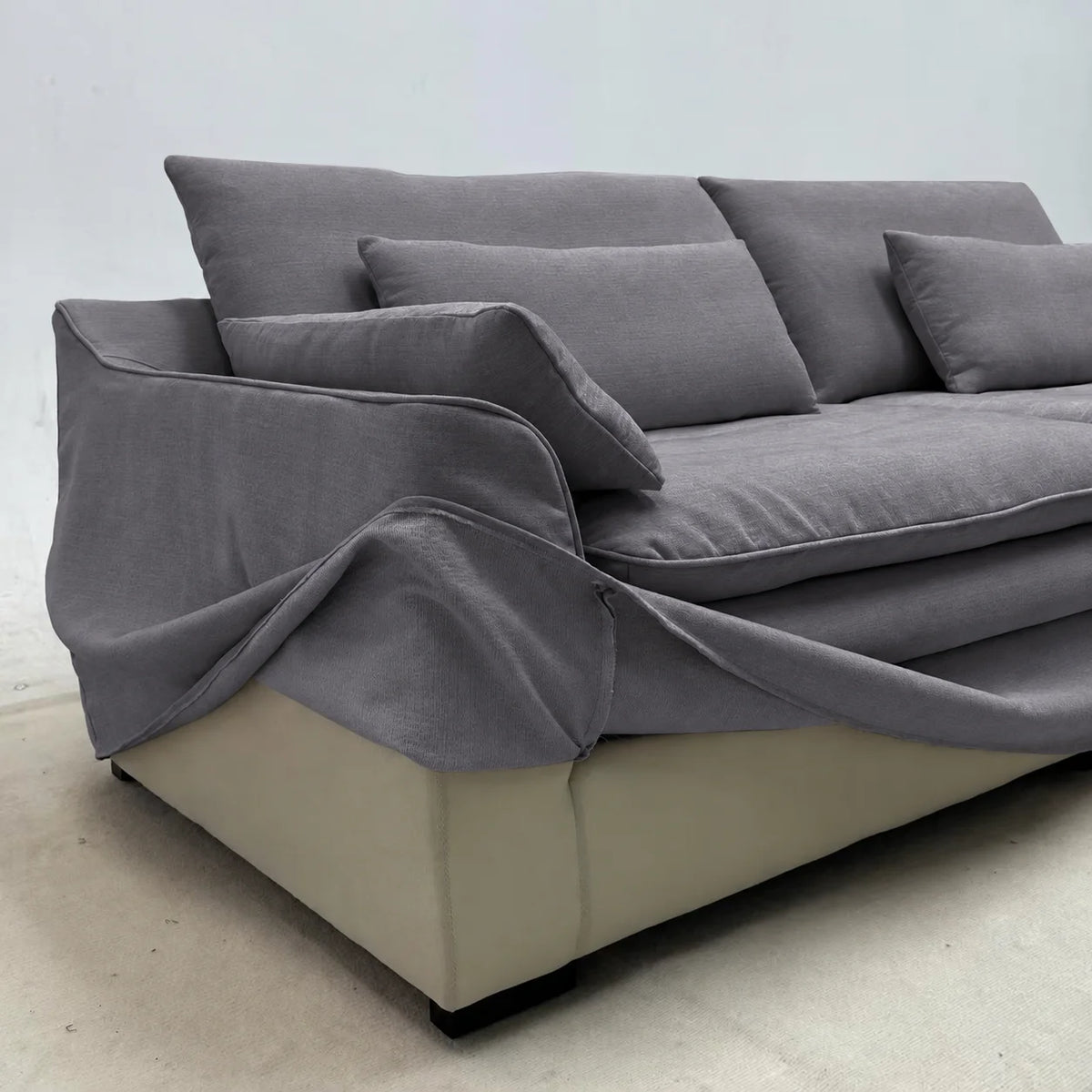 Custom Sofa Slipcover — Elara Flax · Platinum Drift
