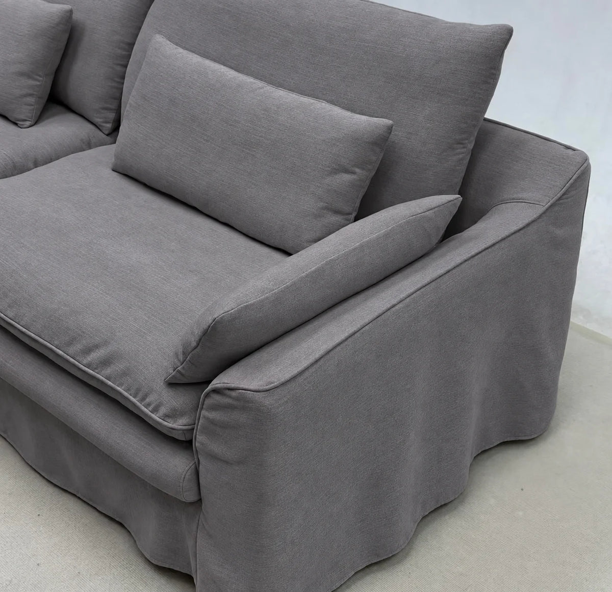 Custom Sofa Slipcover — Elara Flax · Platinum Drift