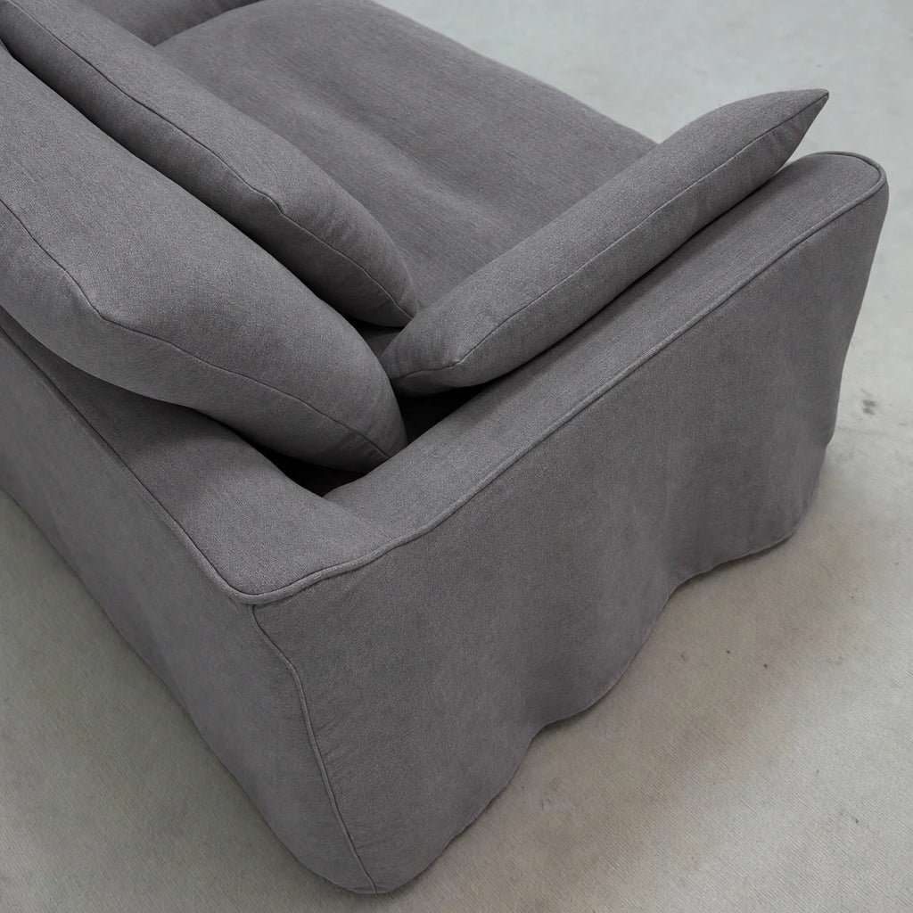Custom Sofa Slipcover — Elara Flax · Platinum Drift