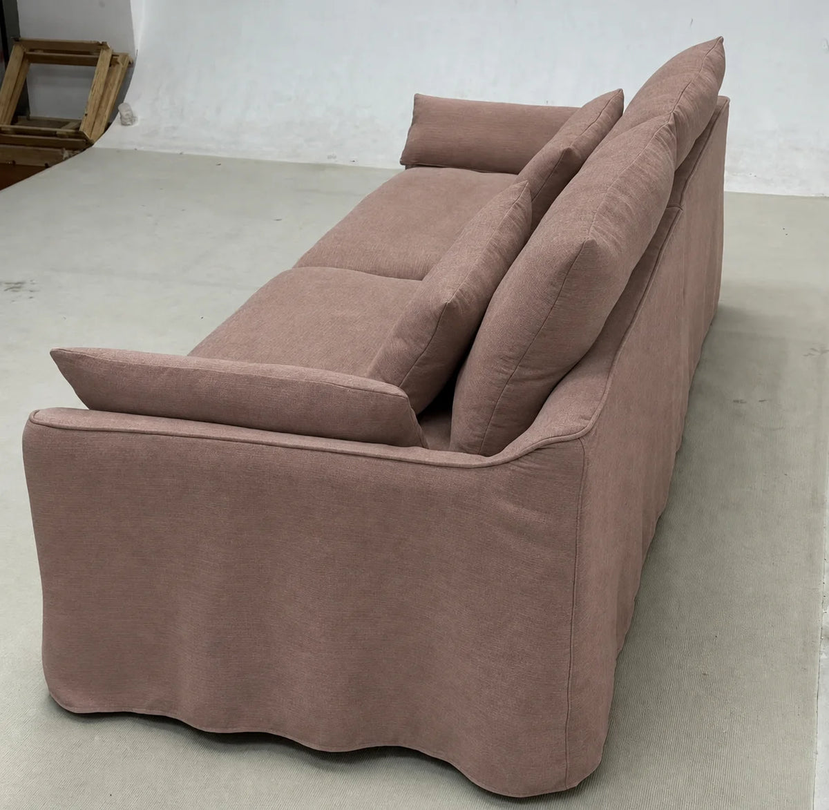 Custom Sofa Slipcover — Elara Flax · Rosewood Dusk