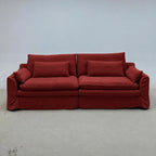 Custom Sofa Slipcover — Elara Flax · Ruby Cherry
