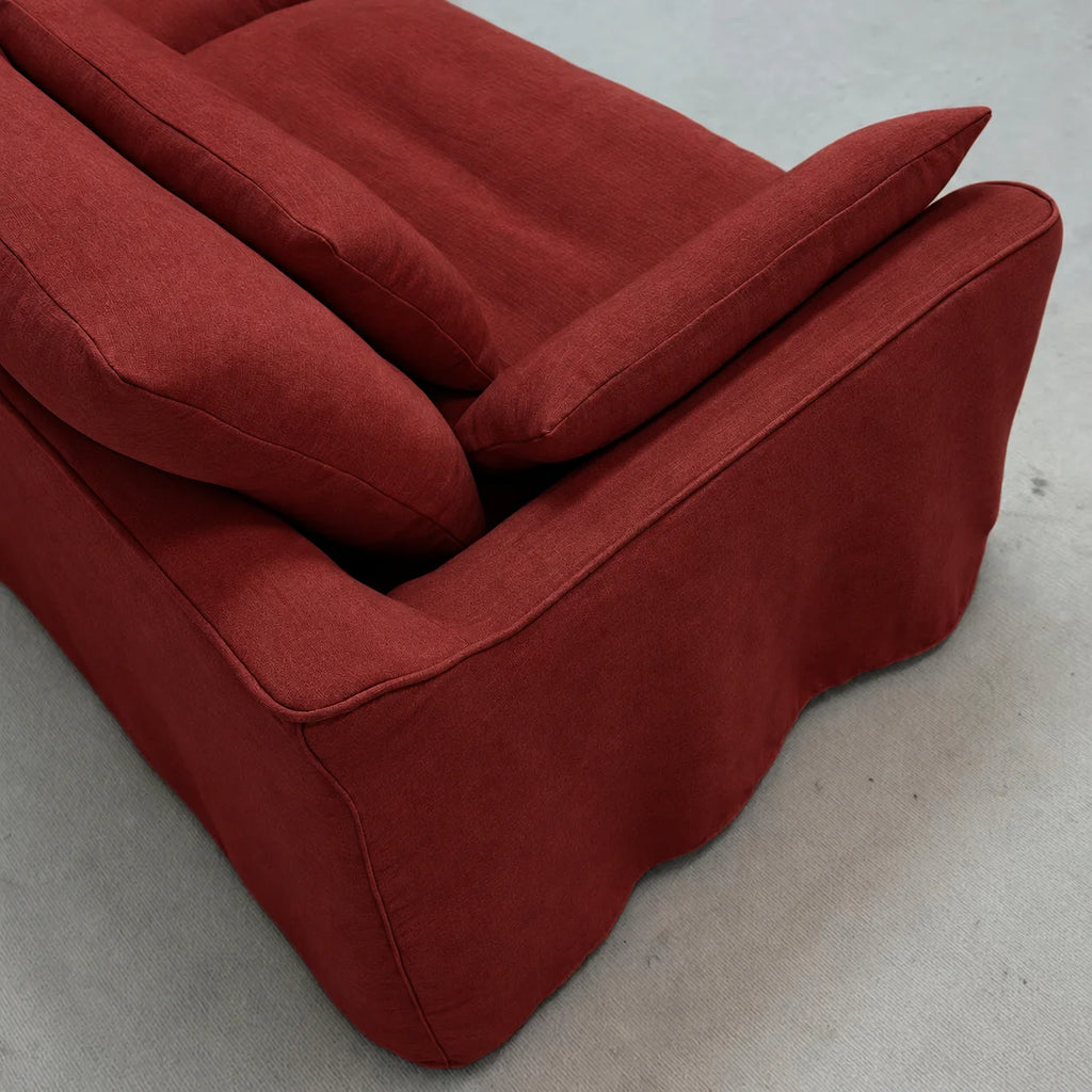 Custom Sofa Slipcover — Elara Flax · Ruby Cherry