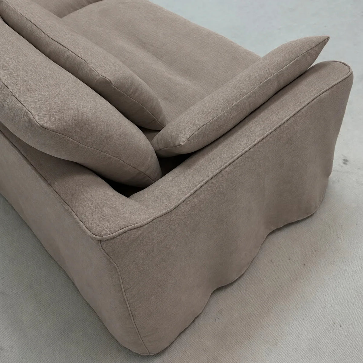 Custom Sofa Slipcover — Elara Flax · Sahara Camel