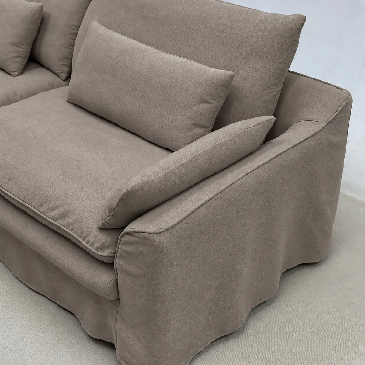 Custom Sofa Slipcover — Elara Flax · Sahara Camel