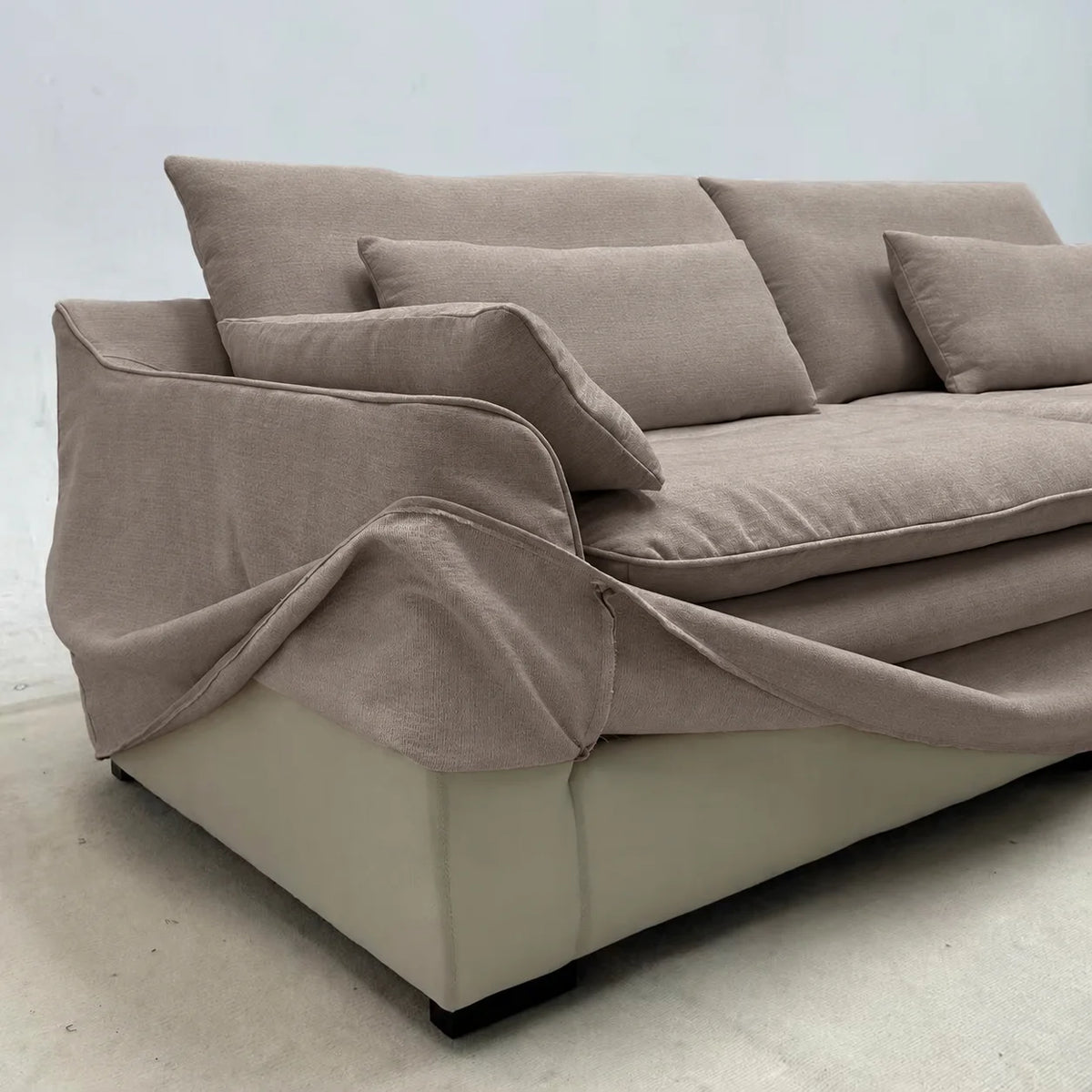 Custom Sofa Slipcover — Elara Flax · Sahara Camel