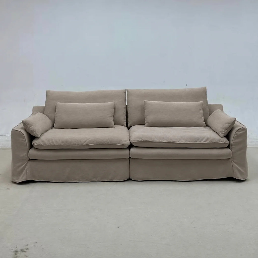 Custom Sofa Slipcover — Elara Flax · Sandstone Beige