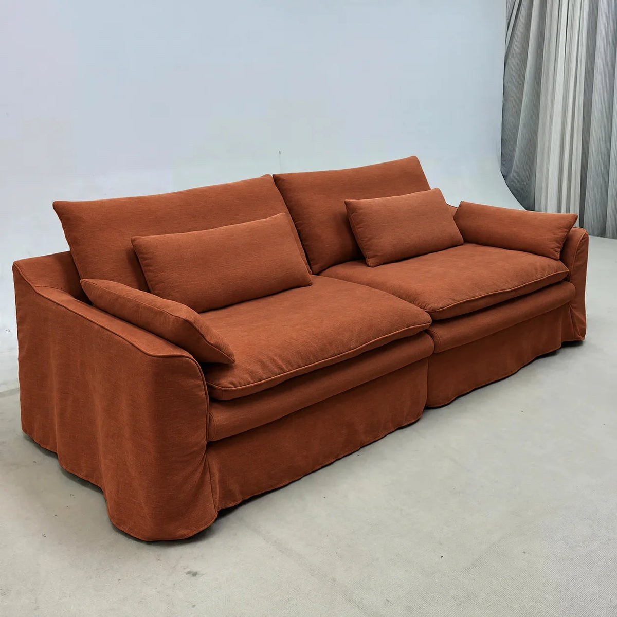 Custom Sofa Slipcover — Elara Flax · Sienna Flame