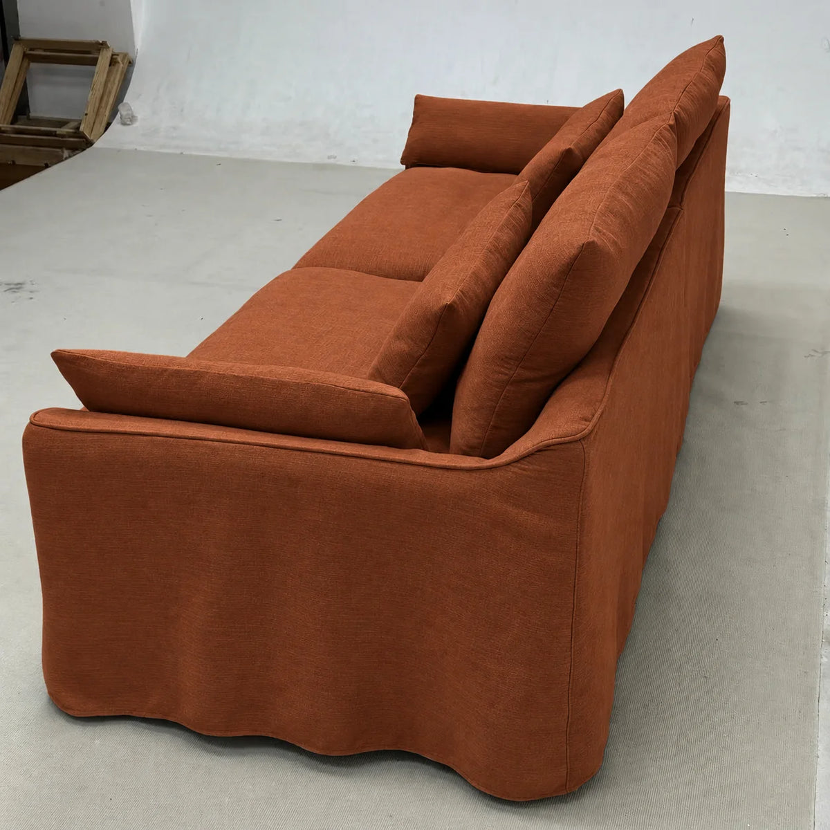 Custom Sofa Slipcover — Elara Flax · Sienna Flame