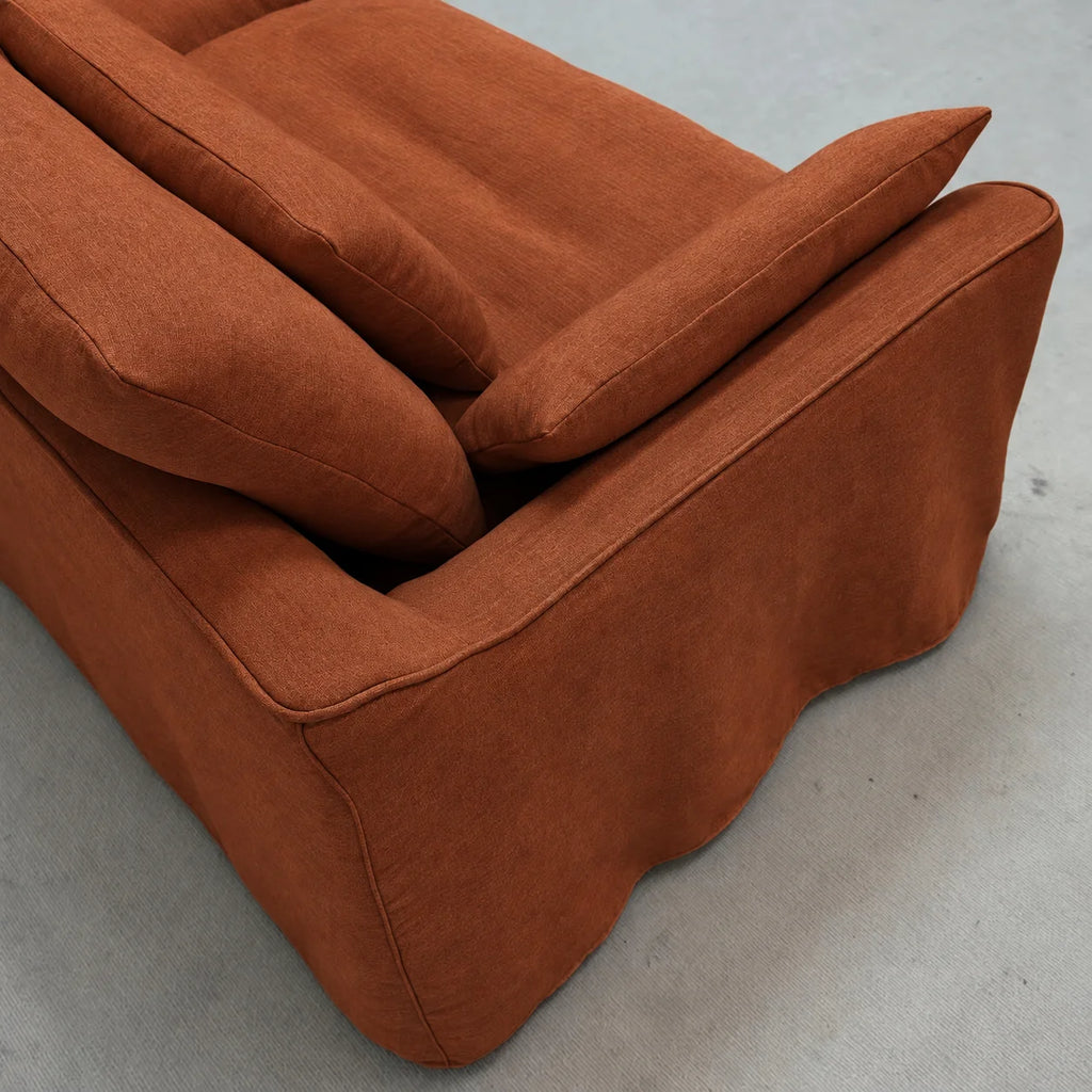 Custom Sofa Slipcover — Elara Flax · Sienna Flame
