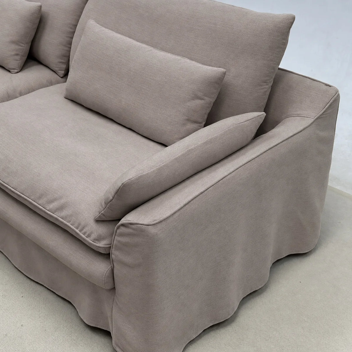 Custom Sofa Slipcover — Elara Flax · Silver Drift