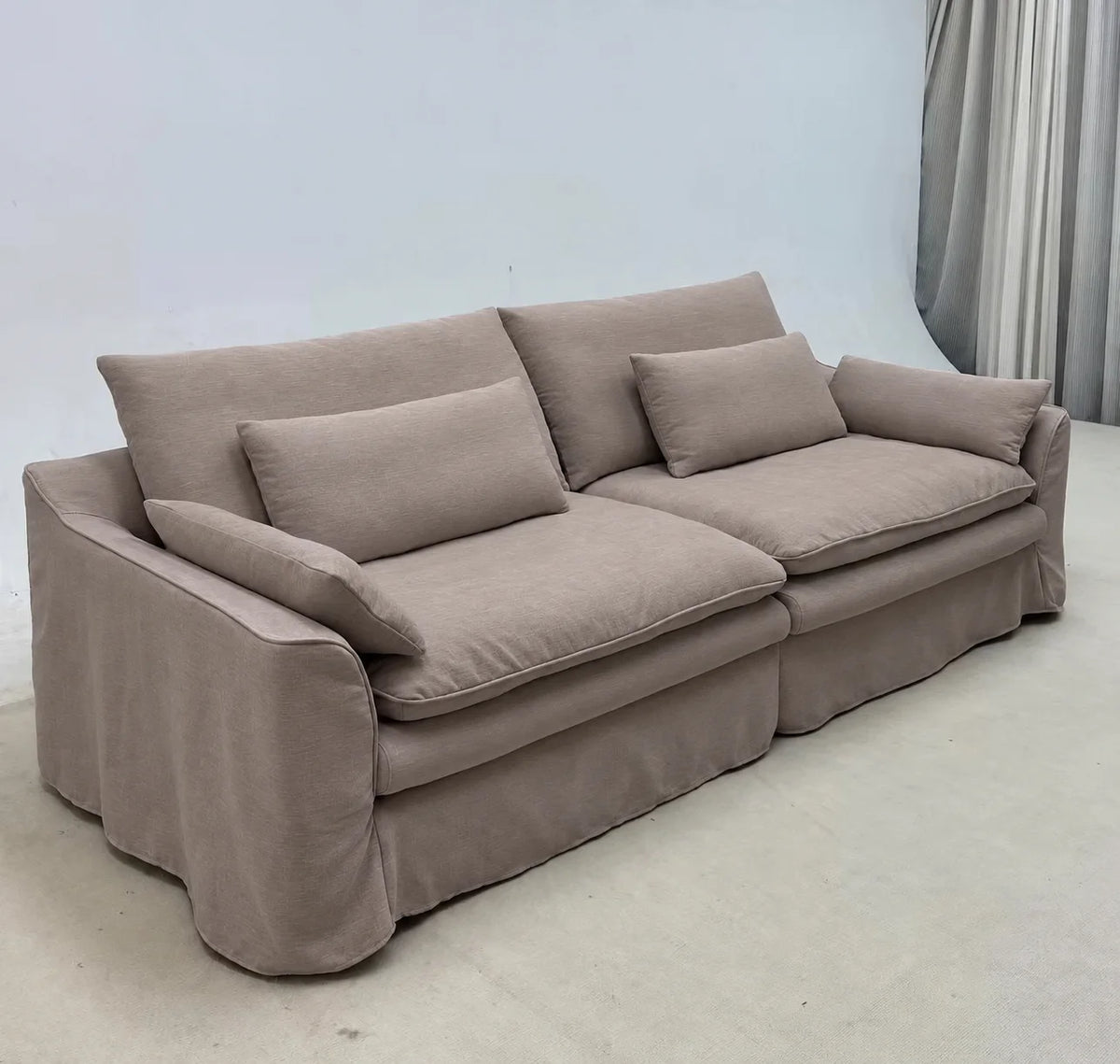 Custom Sofa Slipcover — Elara Flax · Silver Drift