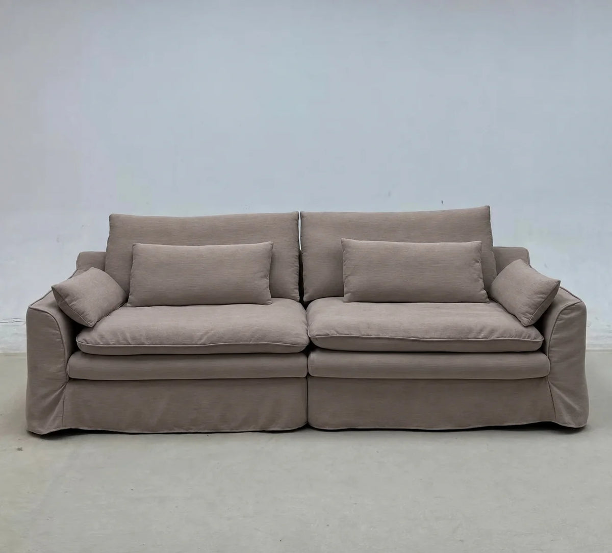 Custom Sofa Slipcover — Elara Flax · Silver Drift