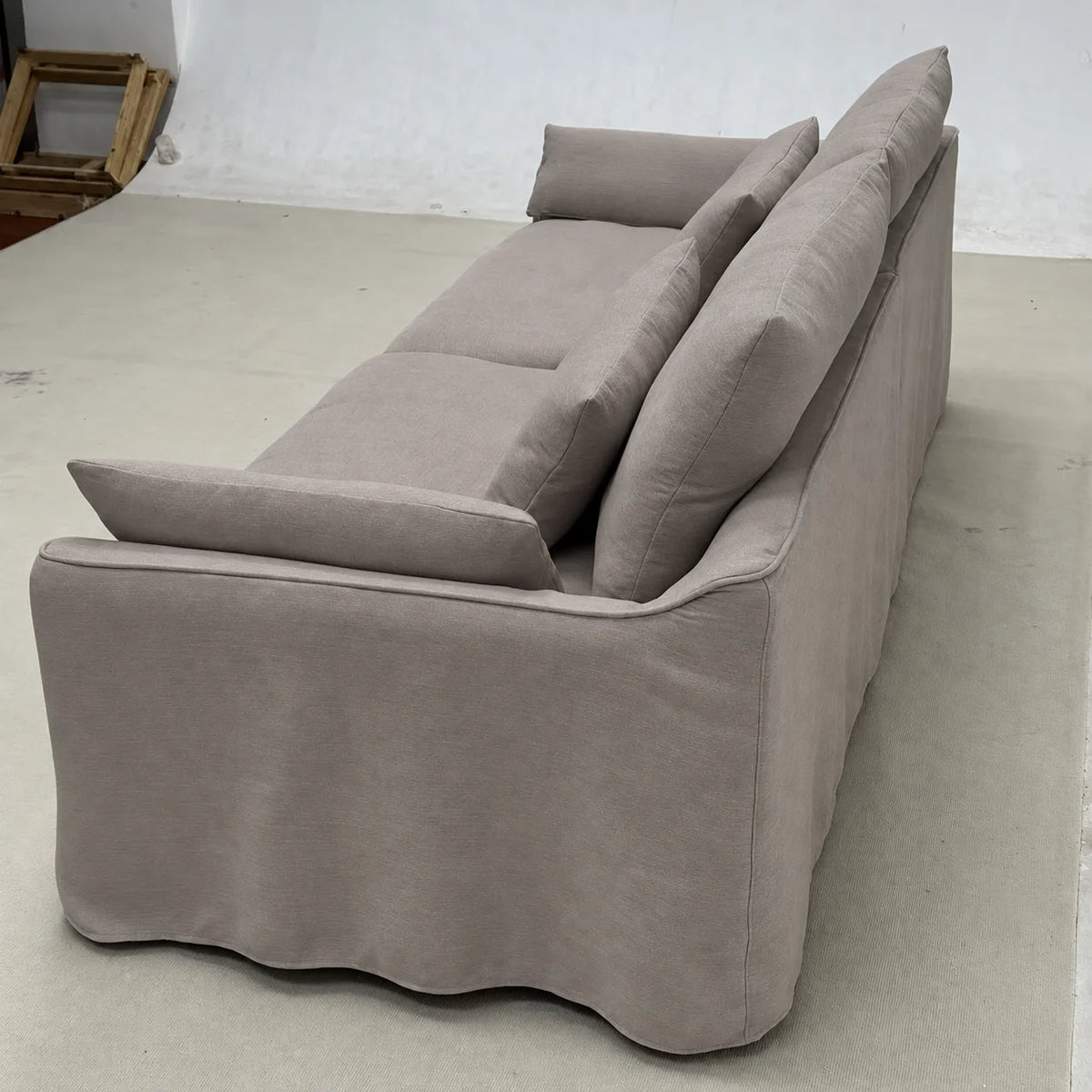 Custom Sofa Slipcover — Elara Flax · Silver Drift