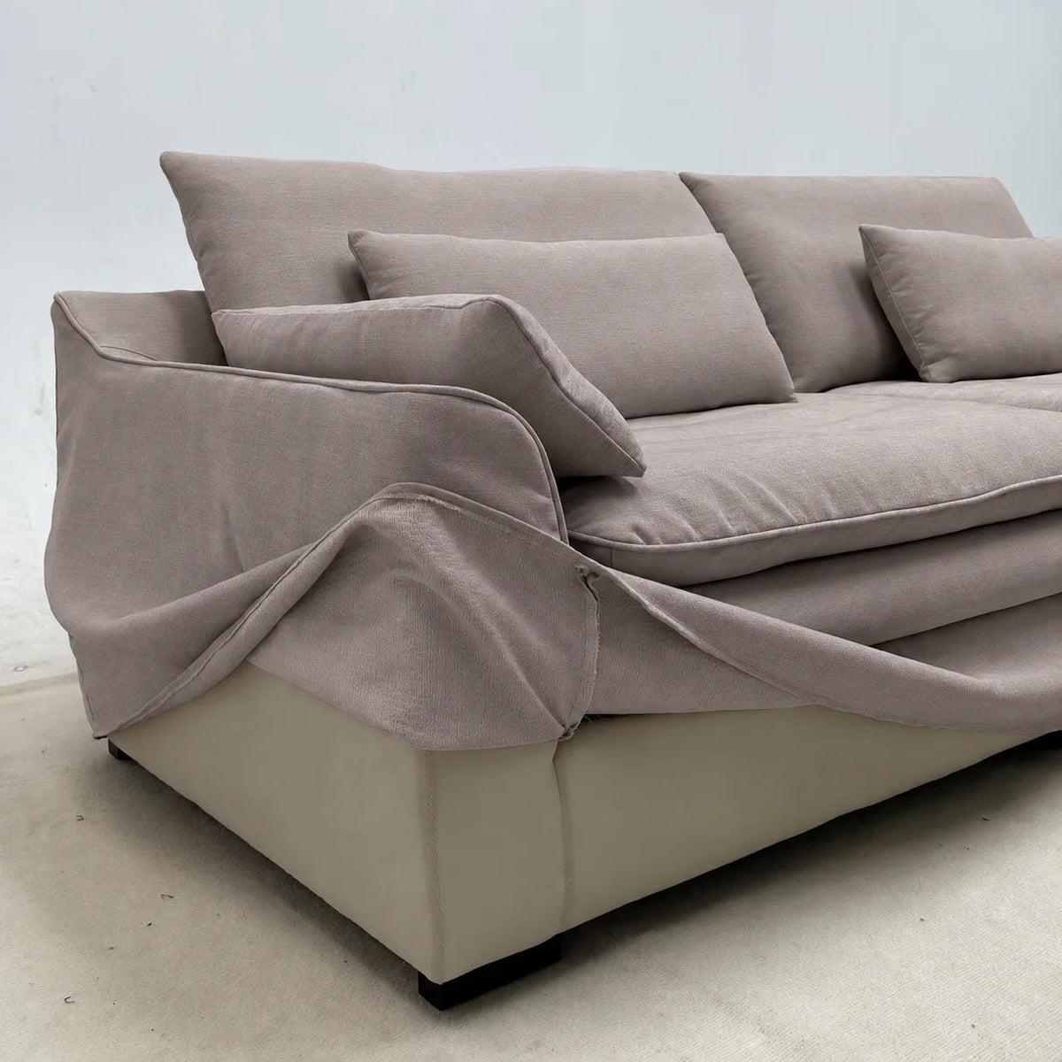 Custom Sofa Slipcover — Elara Flax · Silver Drift