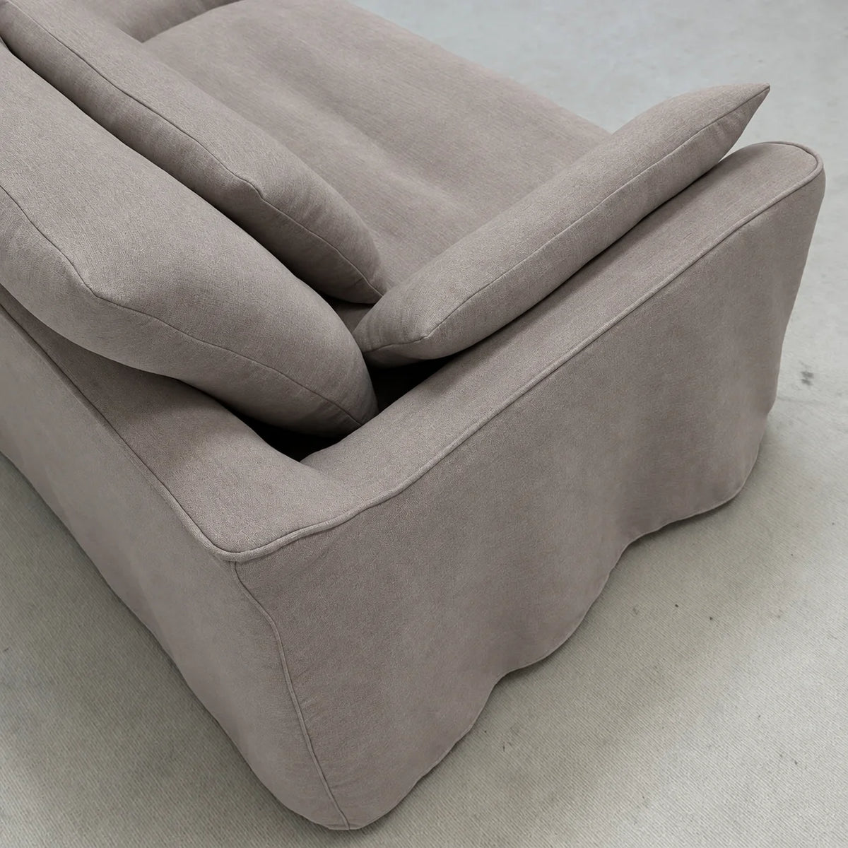 Custom Sofa Slipcover — Elara Flax · Silver Drift