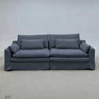 Custom Sofa Slipcover — Elara Flax · Slate Horizon