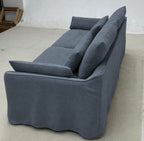 Custom Sofa Slipcover — Elara Flax · Slate Horizon