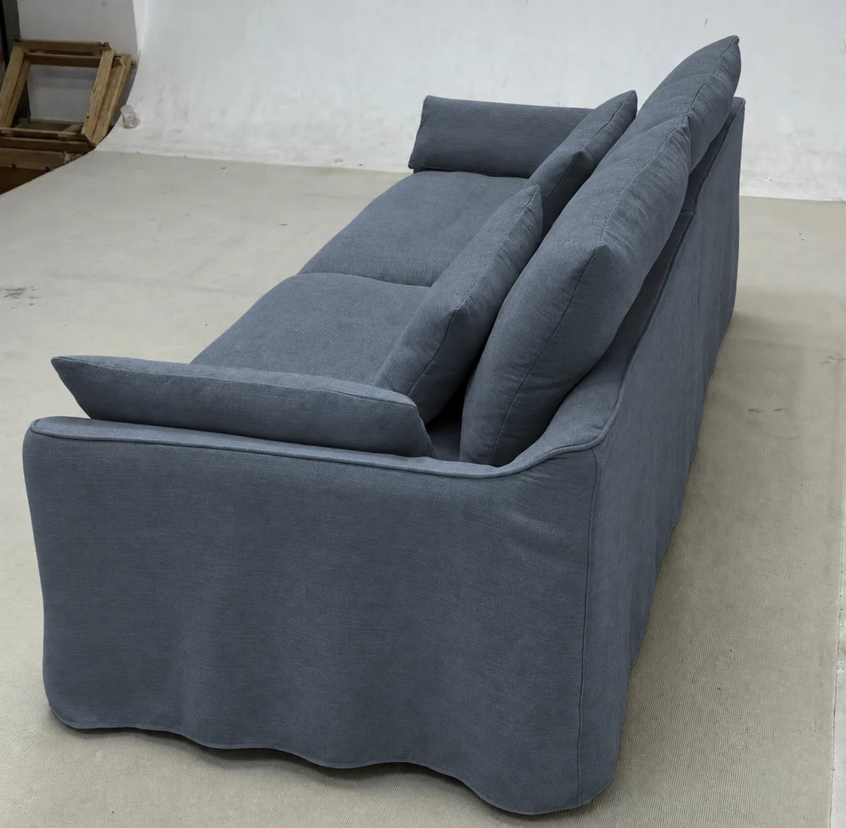 Custom Sofa Slipcover — Elara Flax · Slate Horizon