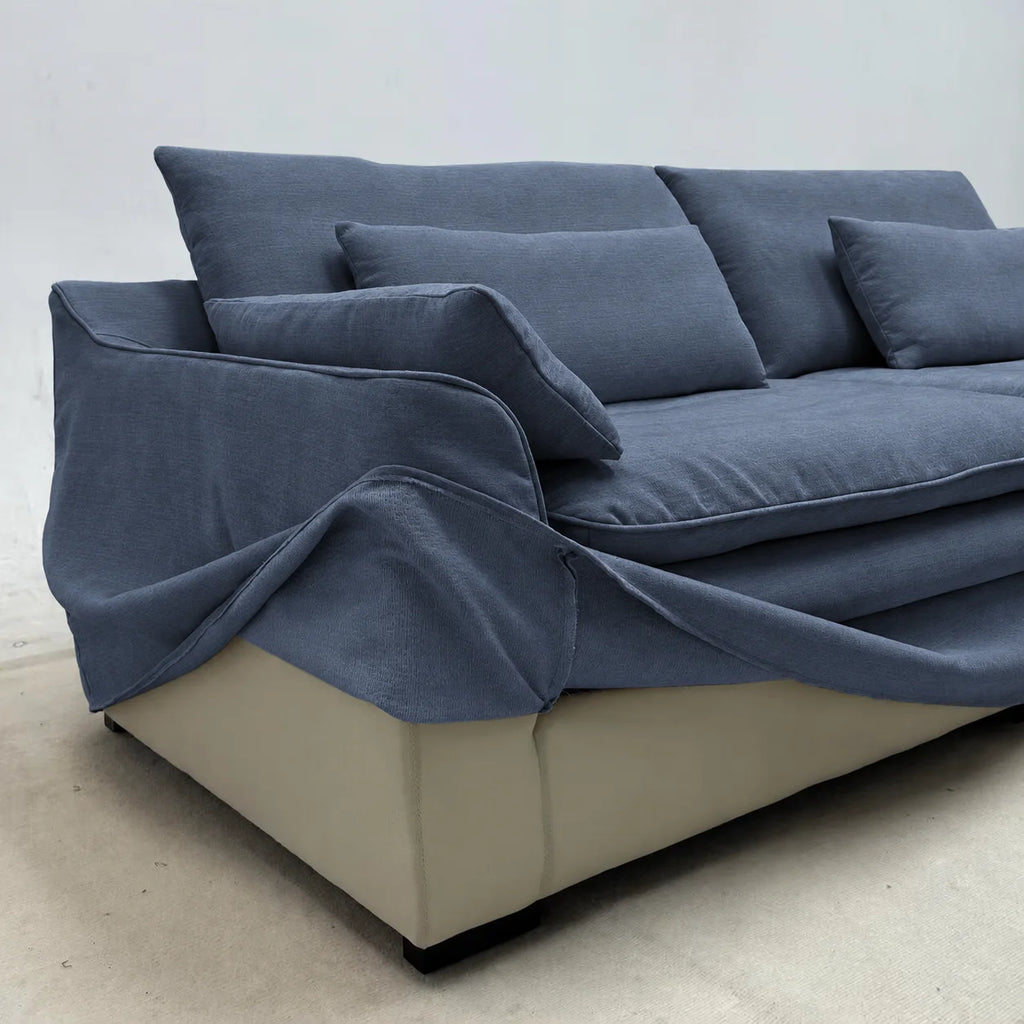 Custom Sofa Slipcover — Elara Flax · Slate Horizon