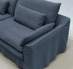 Custom Sofa Slipcover — Elara Flax · Slate Horizon
