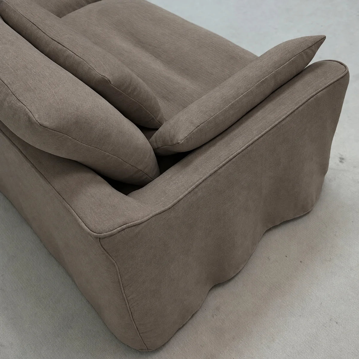 Custom Sofa Slipcover — Elara Flax · Velour Latte