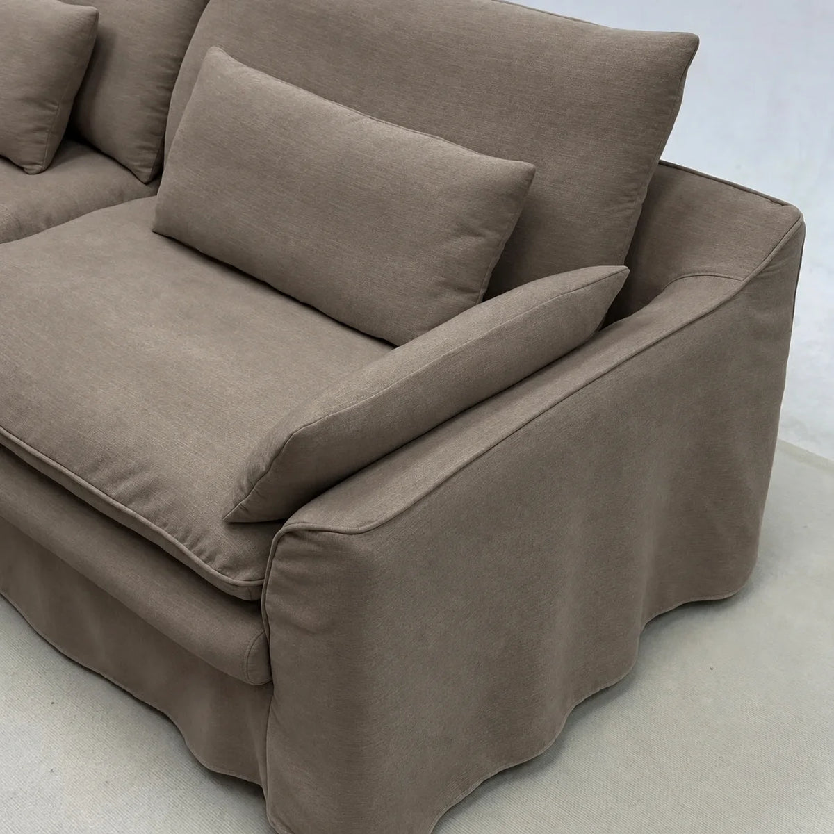 Custom Sofa Slipcover — Elara Flax · Velour Latte