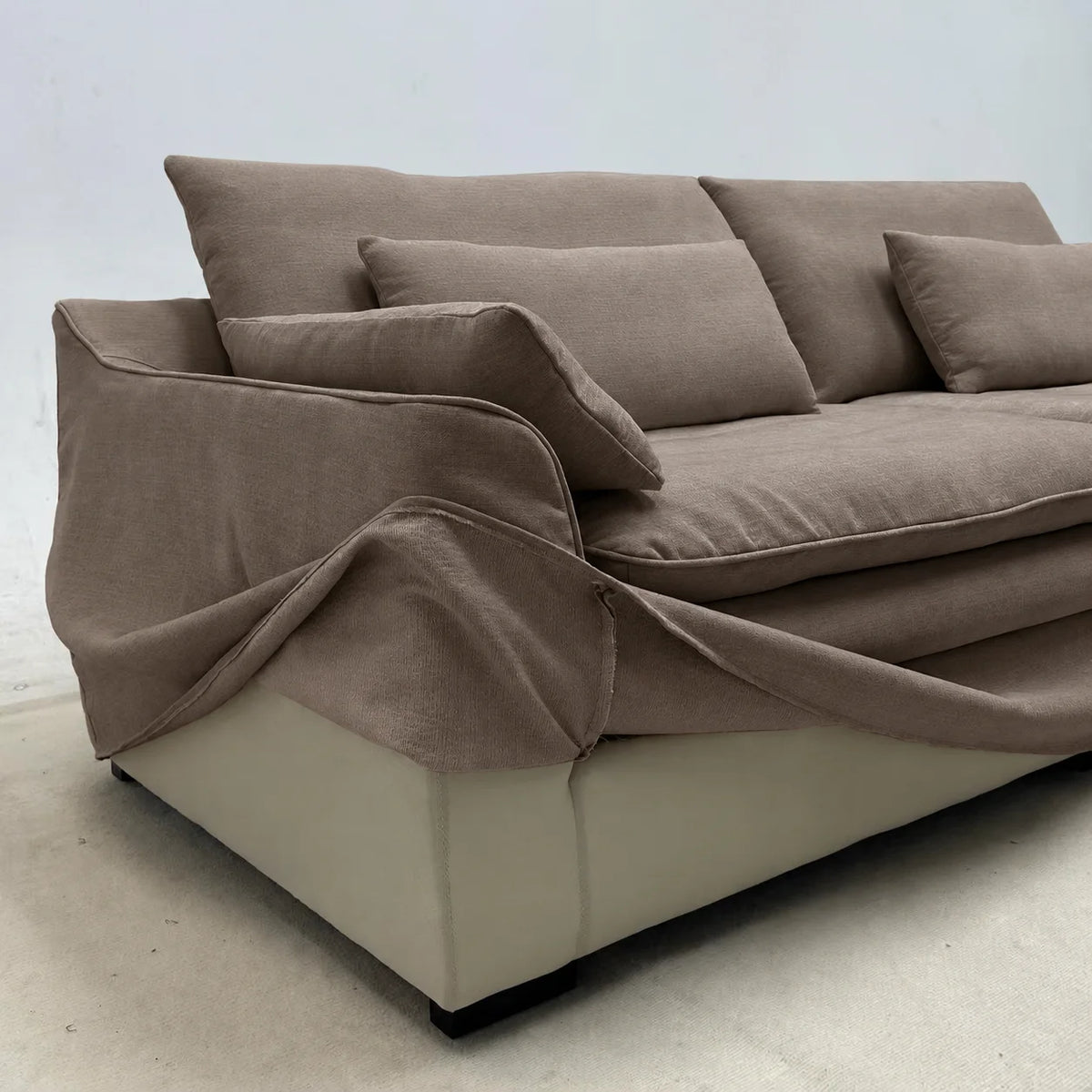 Custom Sofa Slipcover — Elara Flax · Velour Latte