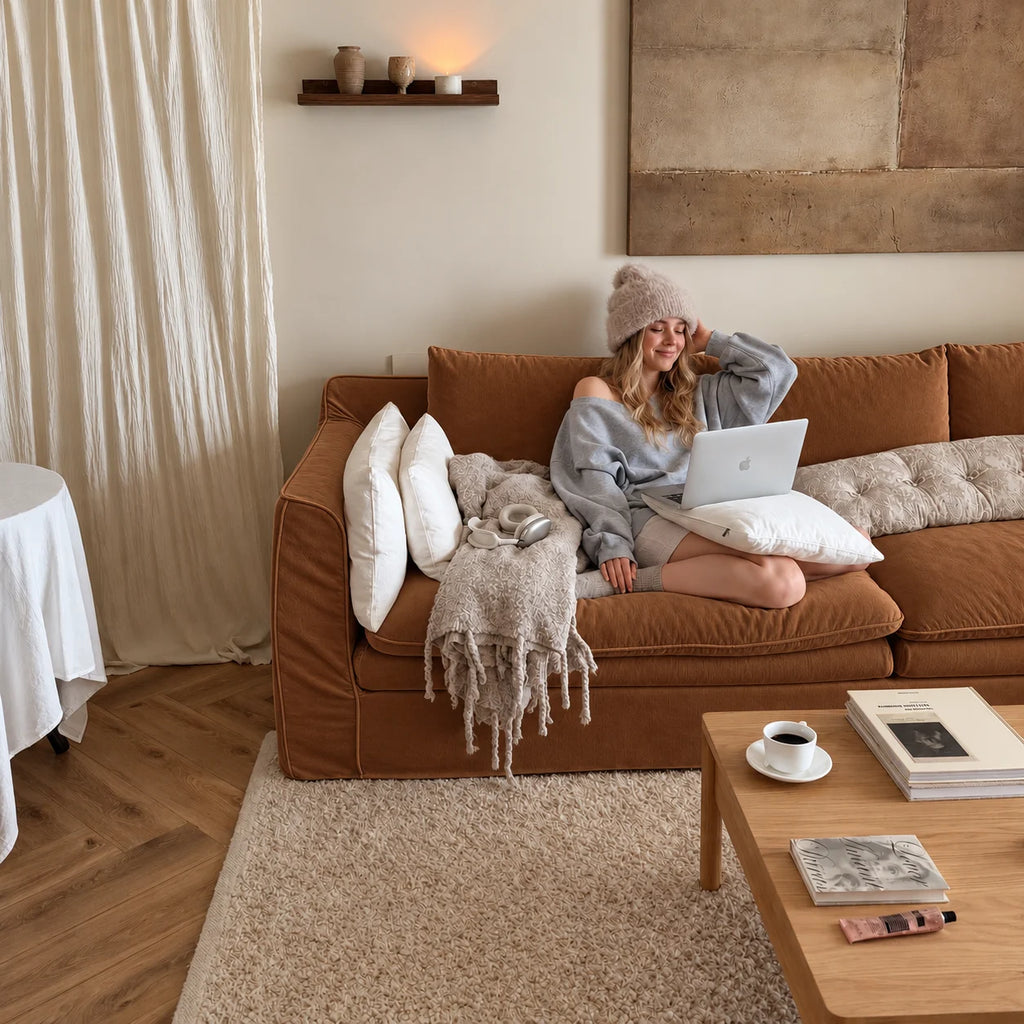 Custom Sofa Slipcover — Performance HH200 · Chestnut Brown
