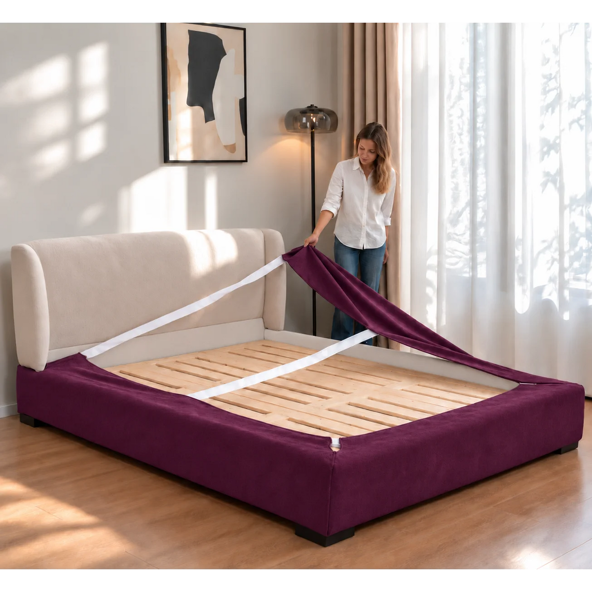 Deep Berry Plum · Stretch-Fit Bed Frame Cover