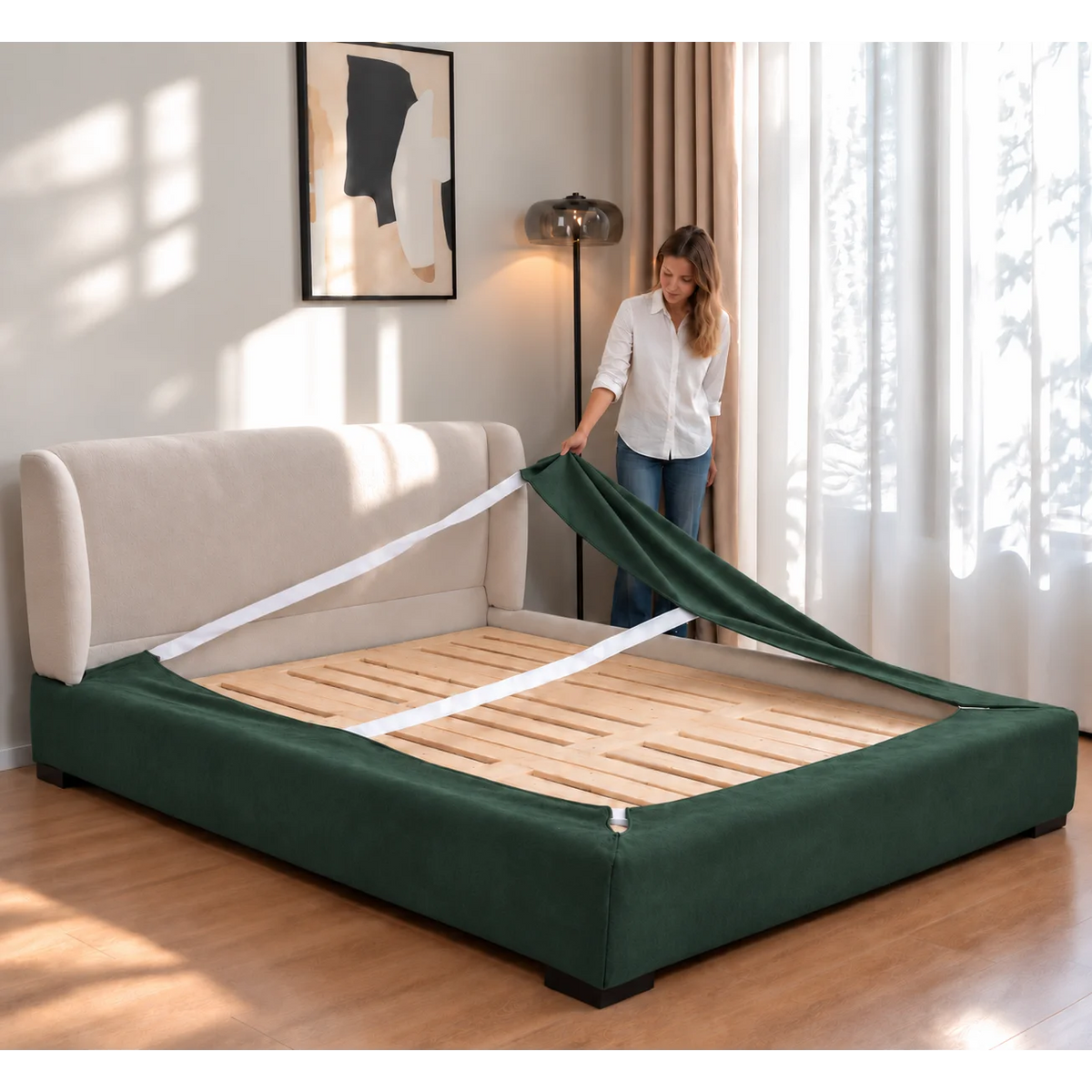 Deep Forest Green · Stretch-Fit Bed Frame Cover