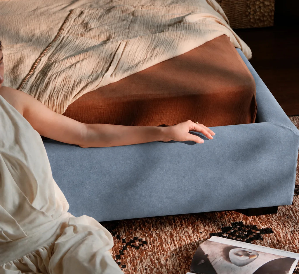 Dusty Blue-Gray · Stretch-Fit Bed Frame Cover