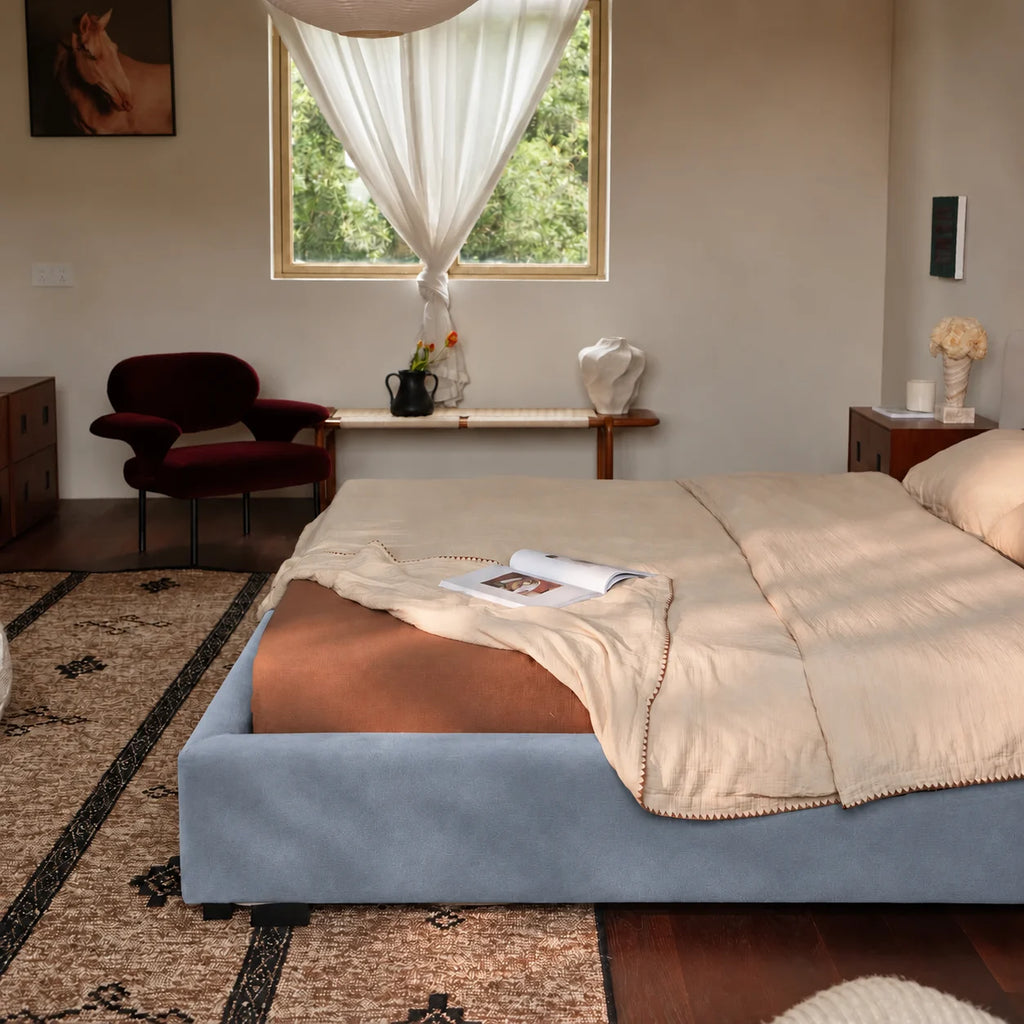 Dusty Blue-Gray · Stretch-Fit Bed Frame Cover