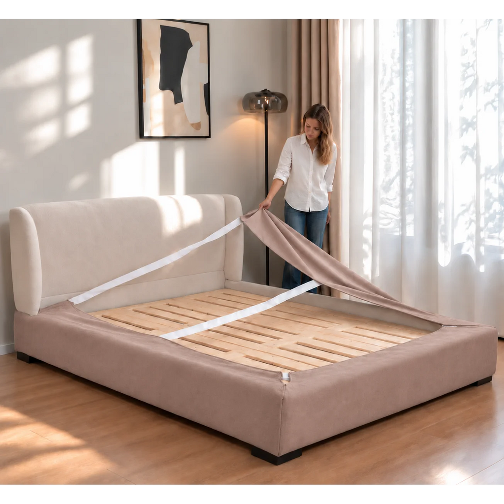 Dusty Blush · Stretch-Fit Bed Frame Cover