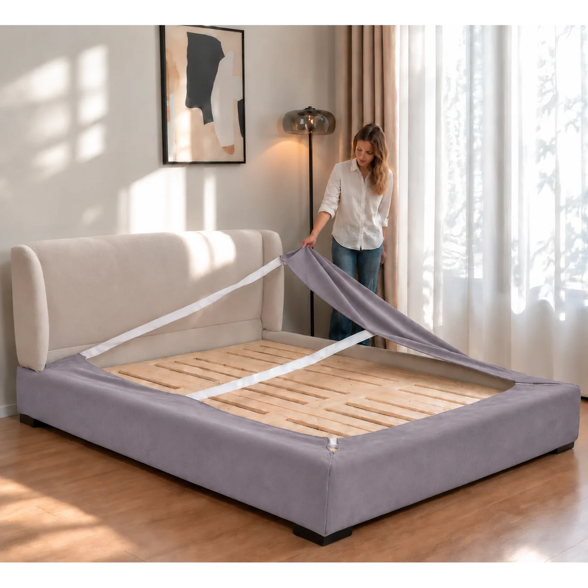 Dusty Lavender · Stretch-Fit Bed Frame Cover