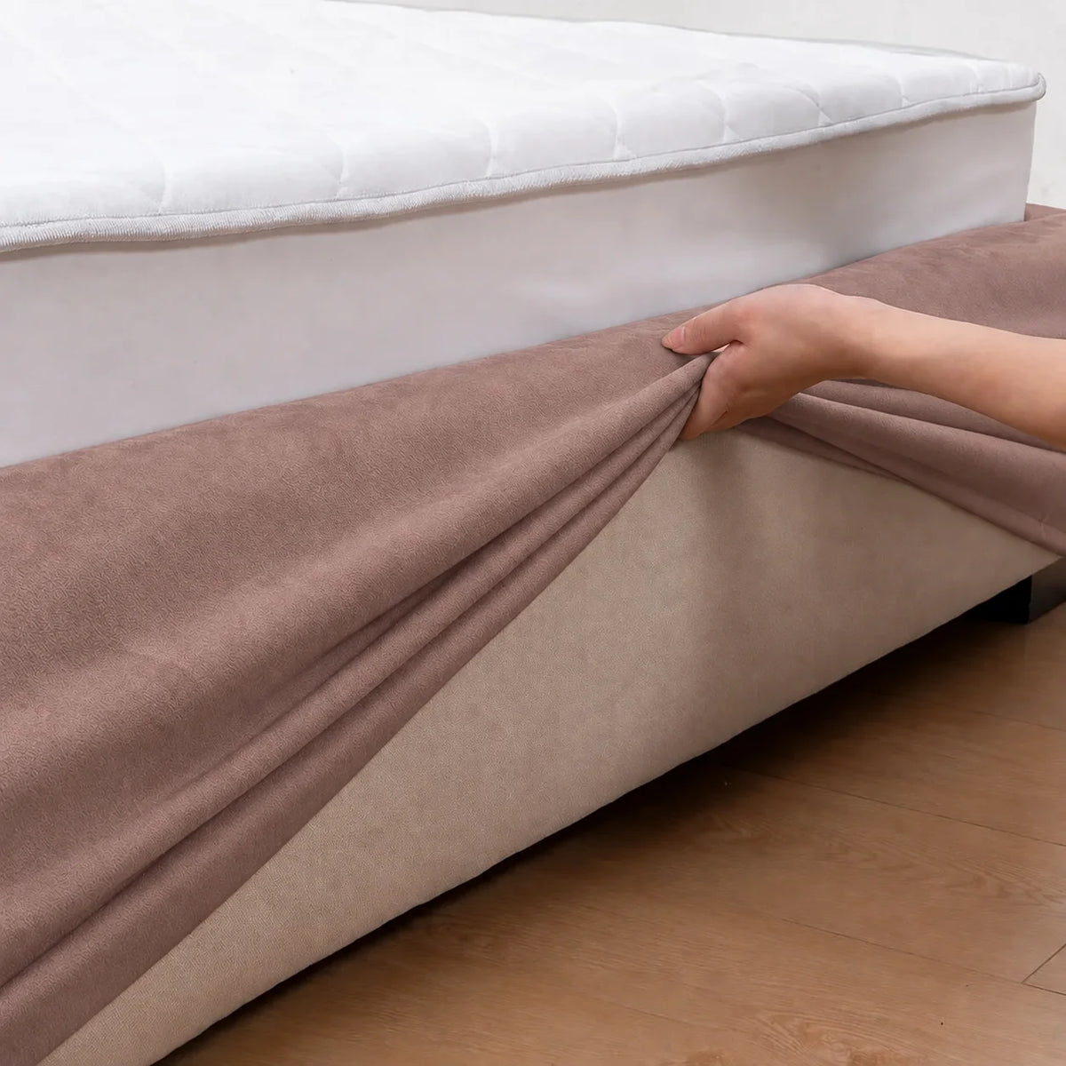 Dusty Rose · Stretch-Fit Inset Bed Frame Cover · Elastic Bands + Back Elastic