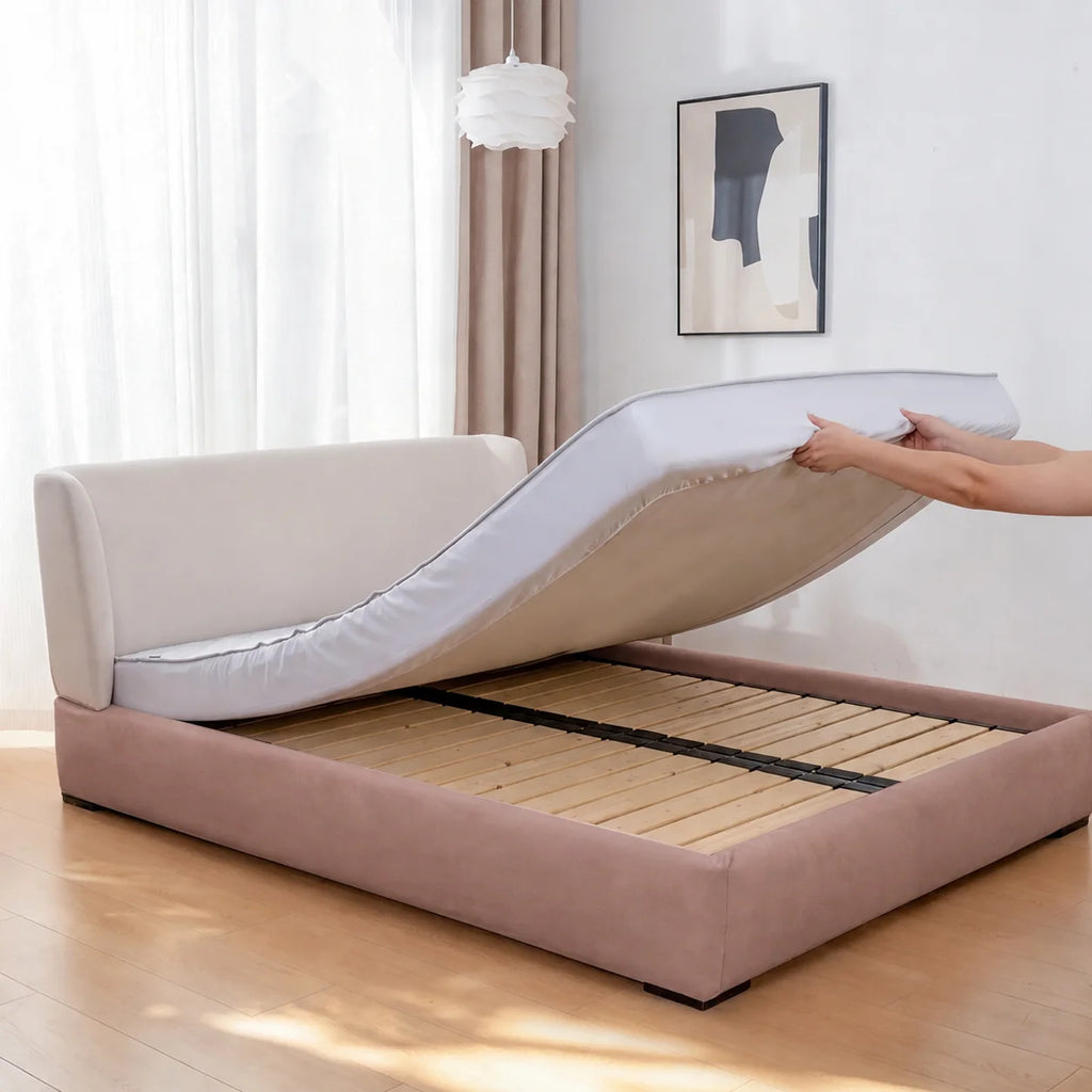 Dusty Rose · Stretch-Fit Inset Bed Frame Cover · Elastic Bands + Back Elastic