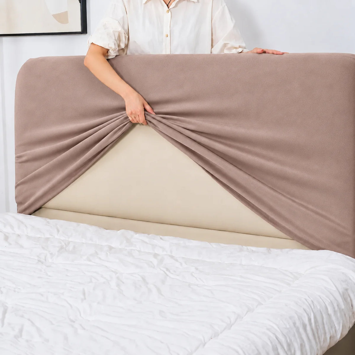 Dusty Blush · Stretch-Fit Bed Headboard Cover