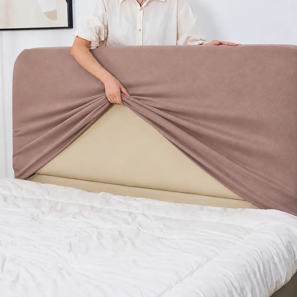 Dusty Rose · Stretch-Fit Bed Headboard Cover