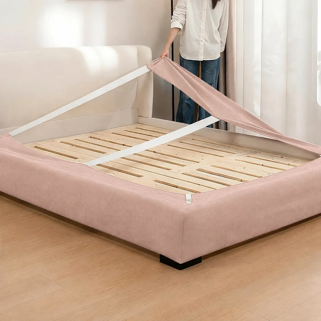 Dusty Rose · Stretch-Fit Inset Bed Frame Cover · Elastic Bands + Back Elastic