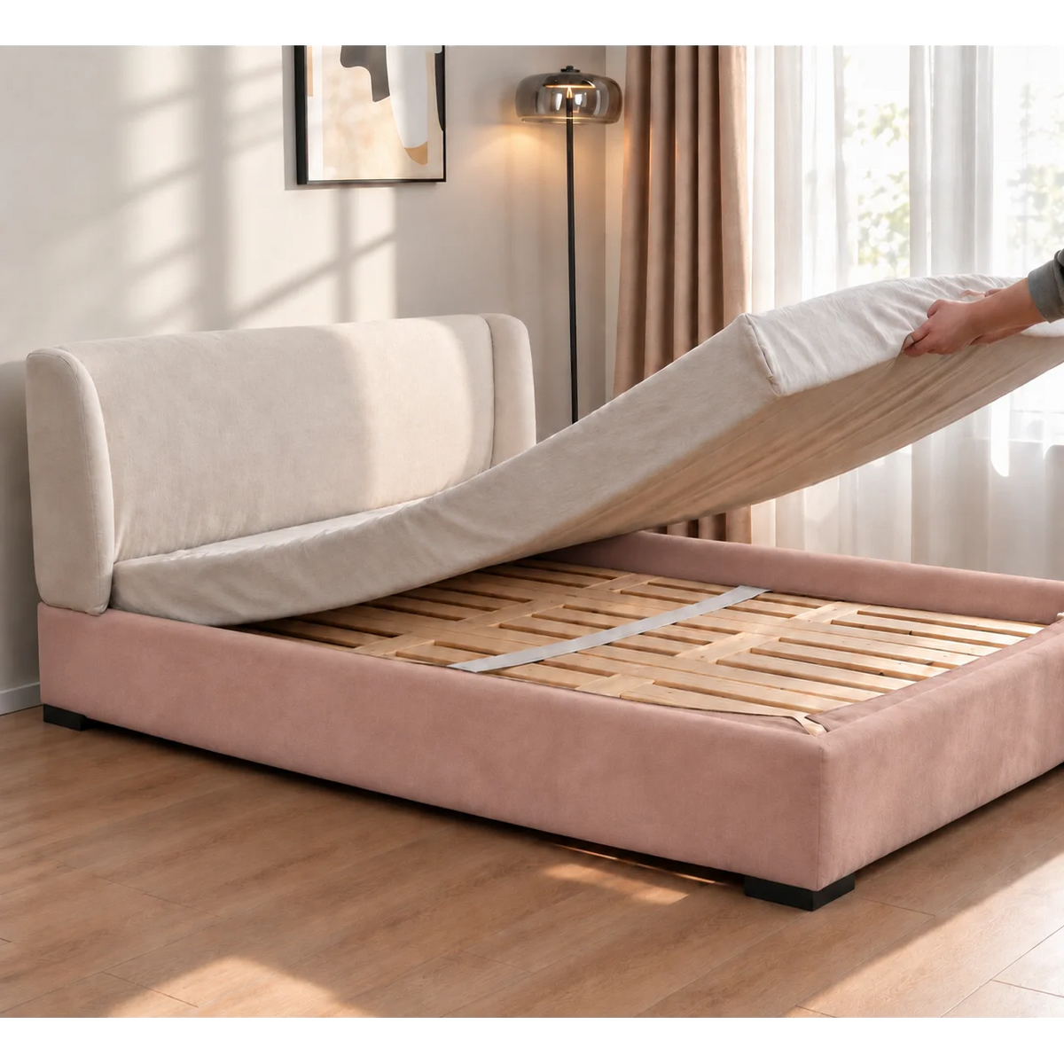 Dusty Rose · Stretch-Fit Inset Bed Frame Cover · Elastic Bands + Back Elastic