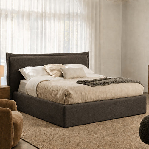 Custom Bed Frame Cover — Elara Flax · Espresso Bark