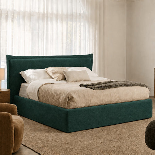 Custom Bed Frame Cover — Elara Flax · Evergreen Canopy
