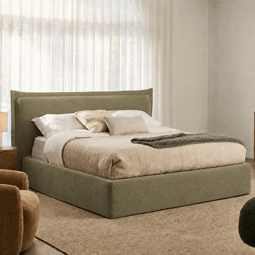Custom Bed Frame Cover — Elara Flax · Matcha Mist