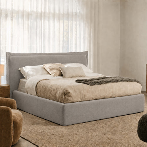 Custom Bed Frame Cover — Elara Flax · Silver Drift