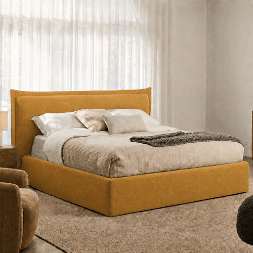 Custom Bed Frame Cover — Elara Flax · Golden Ginkgo