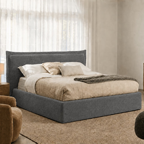 Custom Bed Frame Cover — Elara Flax · Platinum Drift