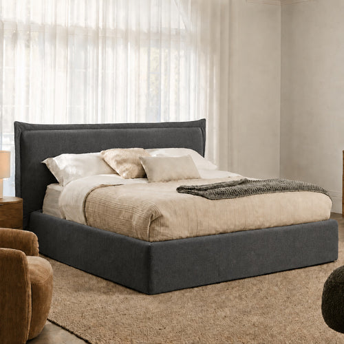 Custom Bed Frame Cover — Elara Flax · Graphite Shadow