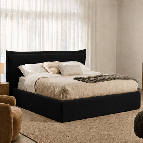 Custom Bed Frame Cover — Elara Flax · Obsidian Noir