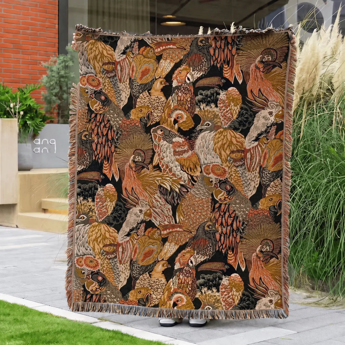 Embroidered flowers and birds · Custom Woven Blanket